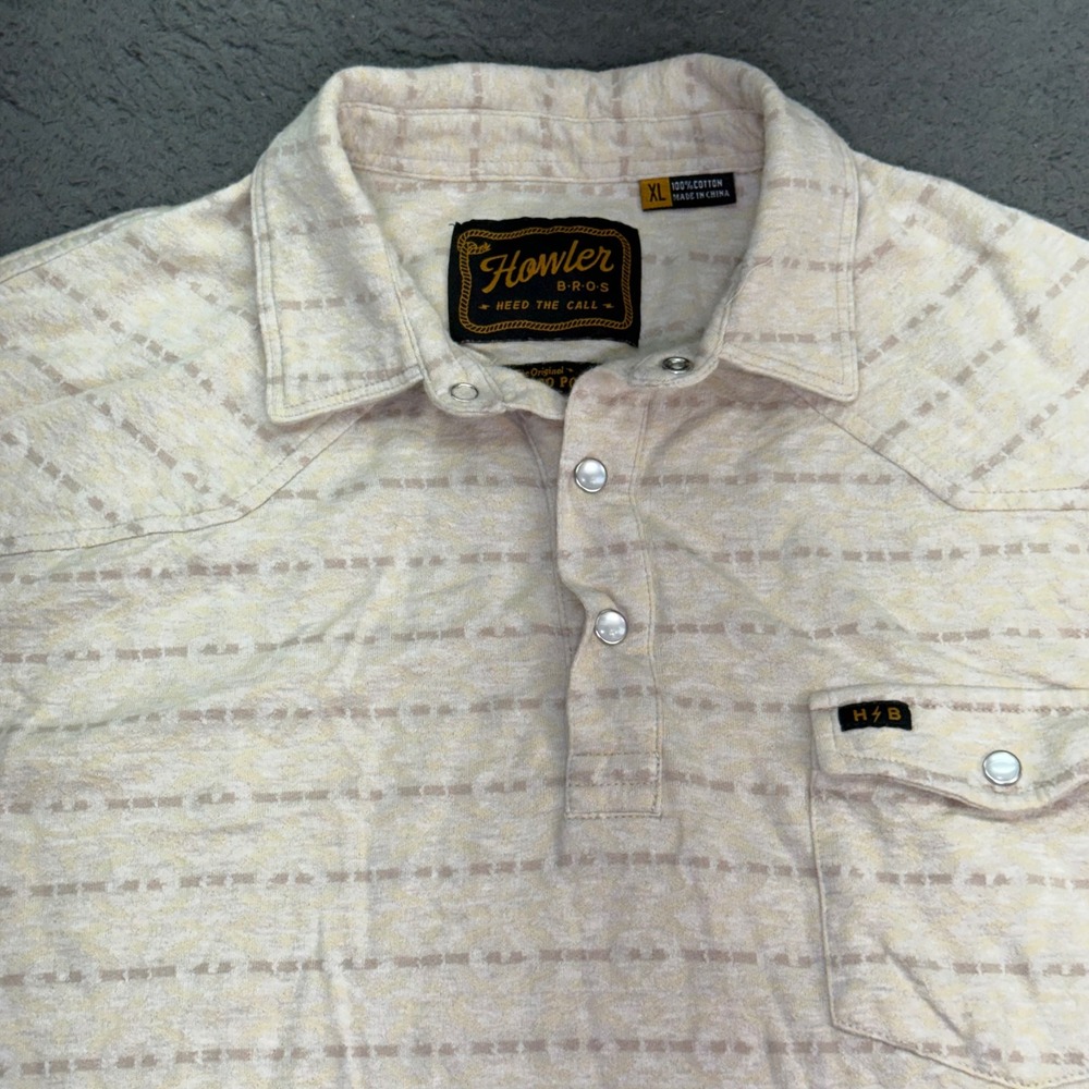 Howler Brothers Ranchero Polo Mens XL Beige Western Pearl Snap Cotton Shirt